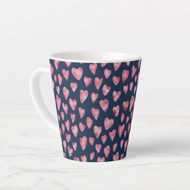 Caneca De Café Latte Pink Watercolor Love Heart Standard (Ângulo esquerdo)