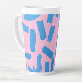 Caneca De Café Latte Pink with Blue Brushstroke Pattern