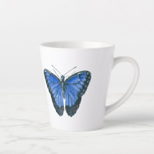Caneca De Café Latte Pintor aquoso da borboleta Azul Morpho