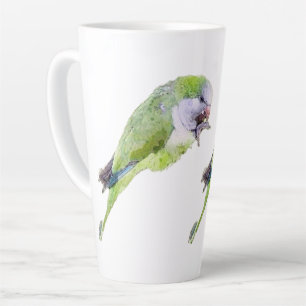 Caneca De Café Latte Pintura aquosa de papagaio verde