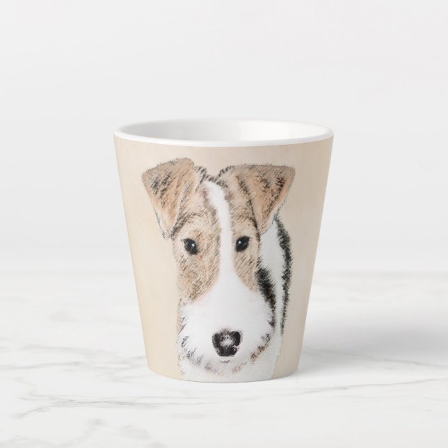 Caneca De Café Latte Pintura com terrier de Fox com fio - Arte canina o (Frente)