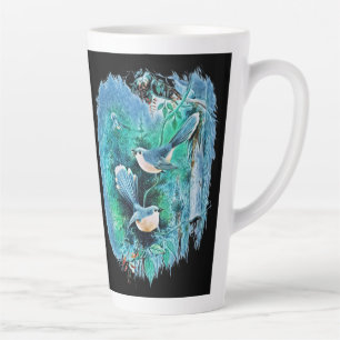 Caneca De Café Latte Pintura de Aves Azuis de inverno