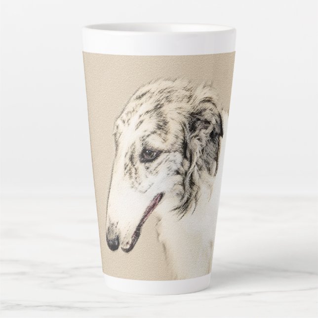 Caneca De Café Latte Pintura de Borzoi (Silver Brindle) Original (Frente)
