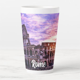 Caneca De Café Latte Pintura de Coliseu em Roma no pôr do sol