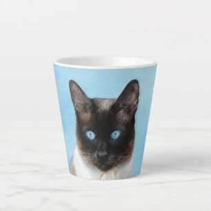 Caneca De Café Latte Pintura de Gatos Siameses - Arte de Gato Original 