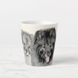 Caneca De Café Latte Pintura de Keeshond, Mãe e Filho - Arte Original