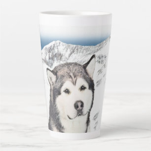 Caneca De Café Latte Pintura de Malamute no Alasca - Arte de Cachorro O