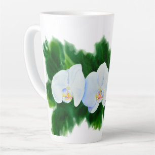 Caneca De Café Latte Pintura de orquídea branca Elegante tropical