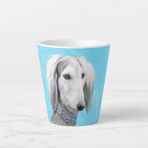 Caneca De Café Latte Pintura de Saluki (Prata) - Arte de Cachorro Origi