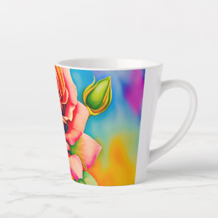 Caneca De Café Latte Pintura Digital de Flor de Rosa Colorida