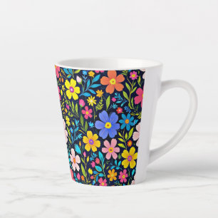 Caneca De Café Latte Pintura Digital Floral Padrão de Flores