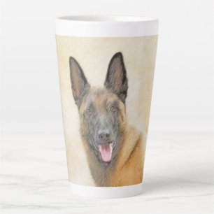 Caneca De Café Latte Pintura em Malinois Belga - Arte Cachorra Original