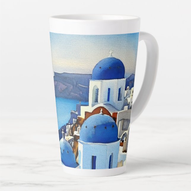 Caneca De Café Latte Pintura por Aquarela da Grécia Santorini (Ângulo direito)