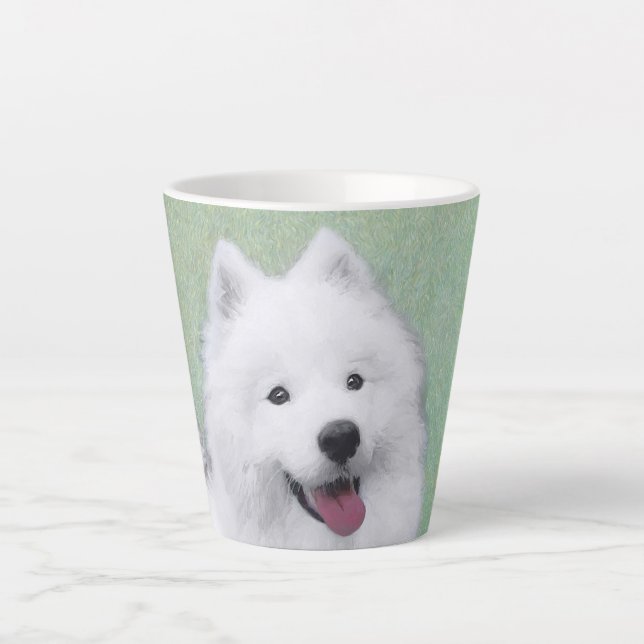 Caneca De Café Latte Pintura Samoyed - Arte Cachorosa Original (Frente)