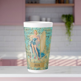 Caneca De Café Latte Pinup Girl in Mirror Personalizado