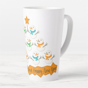 Caneca De Café Latte Pirâmide de árvores de Natal feita de neve do xmas