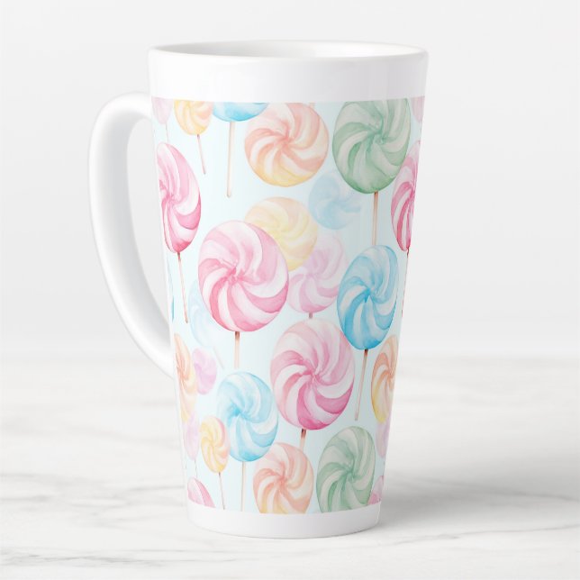 Caneca De Café Latte Pirulitos de Doces Deliciosos Caprichosos   (Ângulo esquerdo)