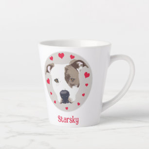Caneca De Café Latte Pitbull Com Corações De Amor