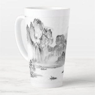 Caneca De Café Latte PixDezine Black Chinoiserie Vale Paisagem da Vida