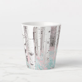 Caneca De Café Latte PixDezines Floresta de Bétula de Inverno Cama de S