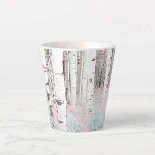 Caneca De Café Latte PixDezines Floresta de Bétula de Inverno Cama de S