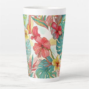 Caneca De Café Latte PixDezines Retro Hyper H2 Havaí Floral Folhagem
