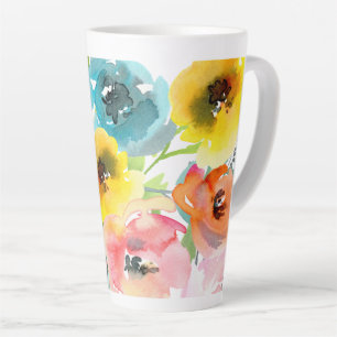 Caneca De Café Latte PixDezines Watercolor Peonies Summer