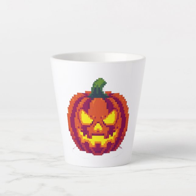 Caneca De Café Latte Pixel Halloween Pumpkin (Frente)