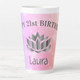 Caneca De Café Latte Placa de aniversário de 21 anos Sparkly personaliz