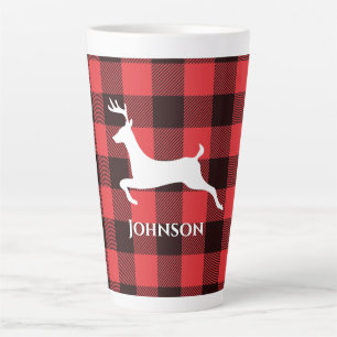 Caneca De Café Latte Plaid de Búfalo Vermelho e Preto Xadrez Padrão de