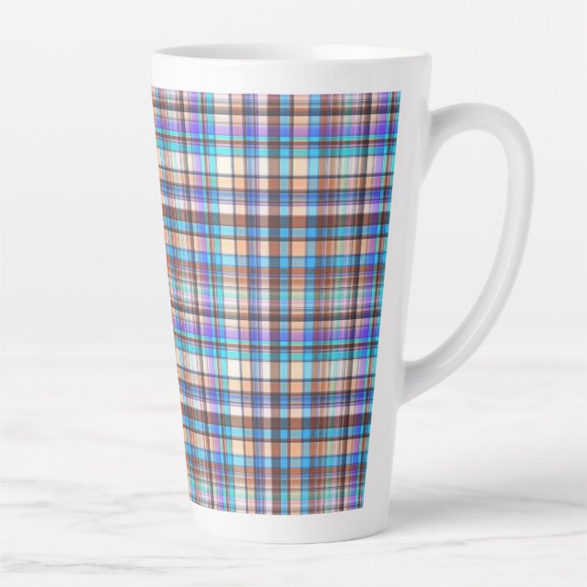 Caneca De Café Latte Plaid Fabric Checkered Print Pattern-57688 (Direita)
