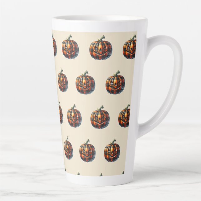 Caneca De Café Latte Plaid Pumpkin Halloween Latte Coffee Mug (Direita)
