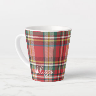 Caneca De Café Latte Plaid Rústico Natal Personalizado Script