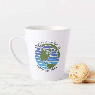 Caneca De Café Latte Planeta de Mapa Verde Azul do Dia da Terra