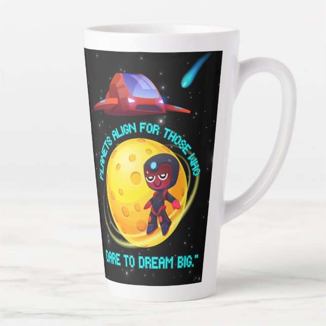 Caneca De Café Latte Planetas alinham para quem ousa sonhar grande (Direita)