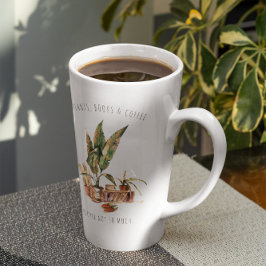 Caneca De Café Latte Plantas, Livros & Café | Ilustração em Aquarela