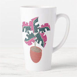 Caneca De Café Latte Plantas Tropicais Rosa Monstera Variegada Arte