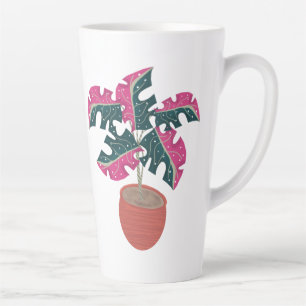 Caneca De Café Latte Plantas Tropicais Rosa Monstera Variegada Arte