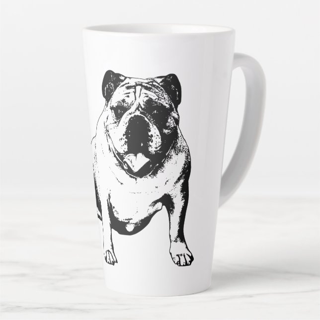 Caneca De Café Latte Playful Bulldog Design (Ângulo direito)
