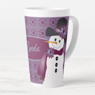 Caneca De Café Latte Plum Floral Padrão Com Artsy Snowman Latte Mug