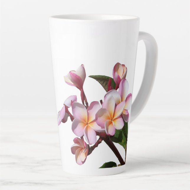 Caneca De Café Latte Plumeria Flowers Fotografia Latte Mug (Ângulo direito)