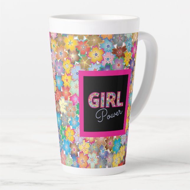 Caneca De Café Latte Poder da Menina | Girassas rosadas Lindas (Ângulo direito)