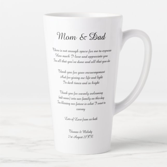 Caneca De Café Latte Poem Parents Noiva Casamento De Noite Obrigado Pre (Direita)