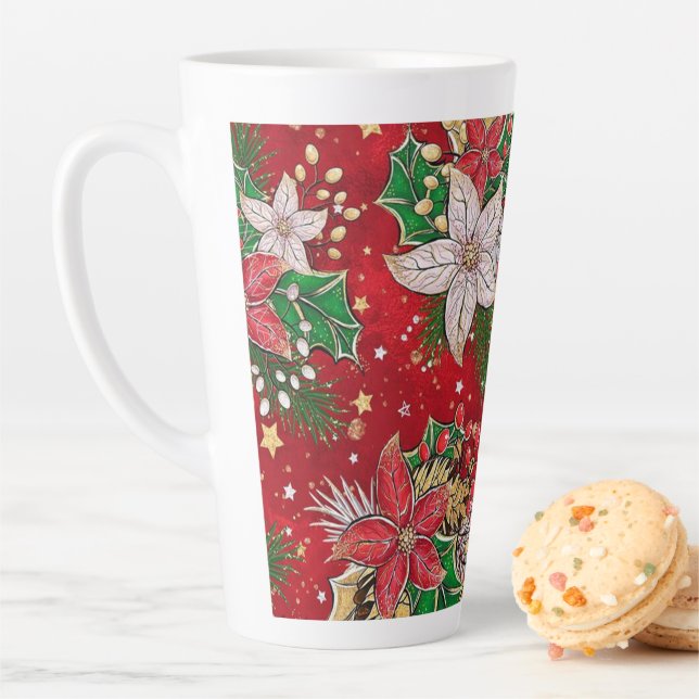 Caneca De Café Latte Poinsettia de Natal clássico Latte Mug! (In Situ)
