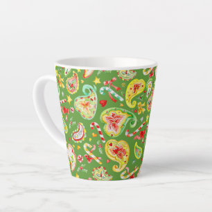 Caneca De Café Latte Poinsettia de Natal em aquarela com laço paisley