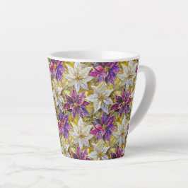 Caneca De Café Latte Poinsettias de Natal Rosa-Rosa Dourada Branca