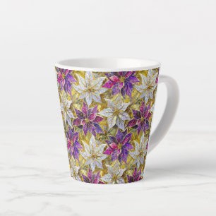 Caneca De Café Latte Poinsettias de Natal Rosa-Rosa Dourada Branca