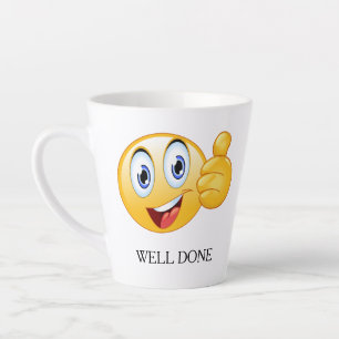 Caneca De Café Latte Polegar Para Cima Emoji Bem Feito Rosto Sorridente