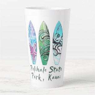 Caneca De Café Latte Polhale Kauai Watercolor Surfboards