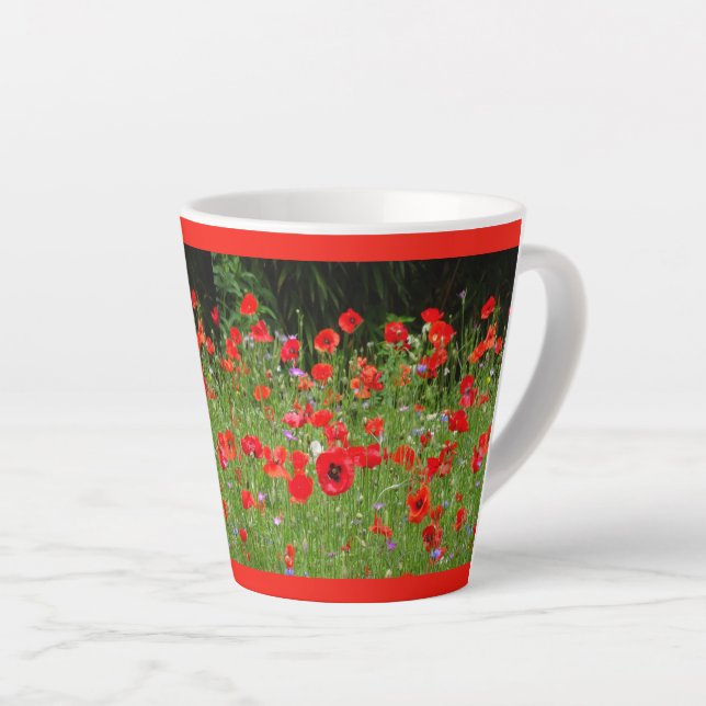 Caneca De Café Latte Pólvora Vermelha. Red Latte Mug (Ângulo direito)